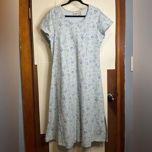 L.L. Bean Petite Size Large Light Blue Cotton Floral Midi Dress/Nightgown